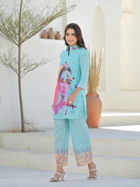 Breezy Blue Cotton Co-ord Set