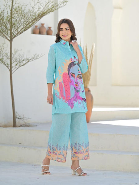 Breezy Blue Cotton Co-ord Set