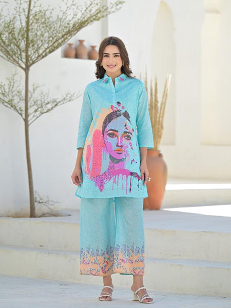 Breezy Blue Cotton Co-ord Set