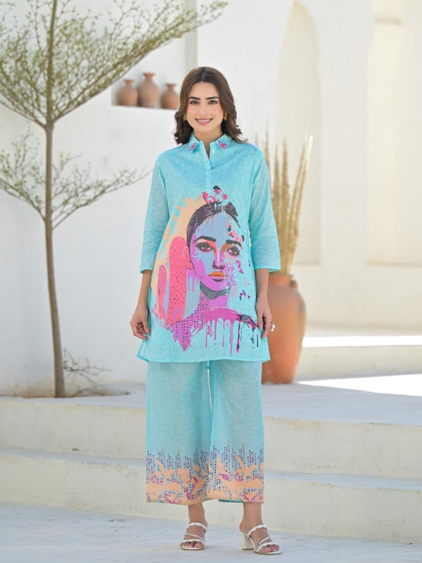 Breezy Blue Cotton Co-ord Set