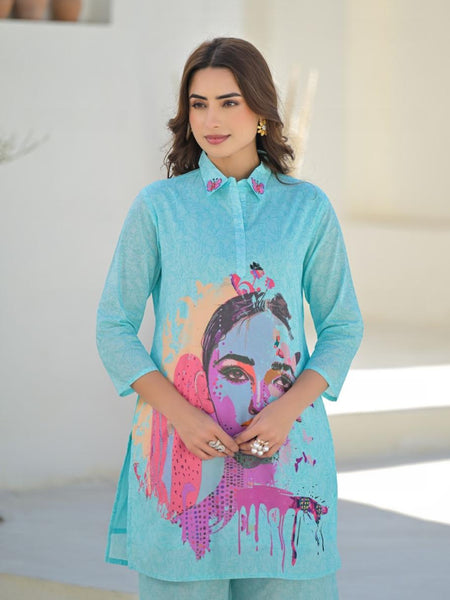 Breezy Blue Cotton Co-ord Set