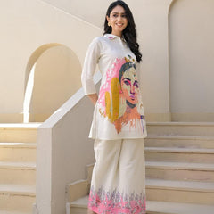 Whispering Beauty Cotton Printed White Co-ord Set
