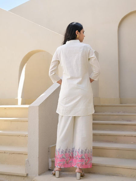 Whispering Beauty Cotton Printed White Co-ord Set