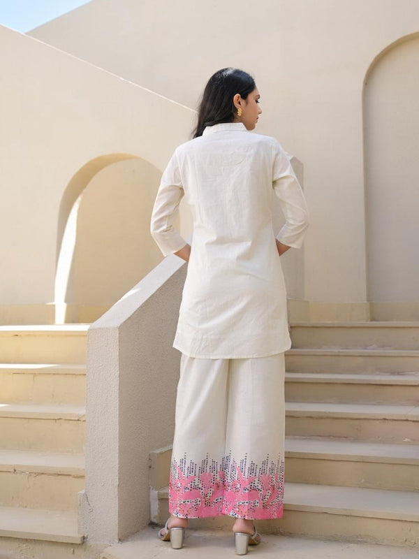 Whispering Beauty Cotton Printed White Co-ord Set