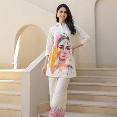 Whispering Beauty Cotton Printed White Co-ord Set
