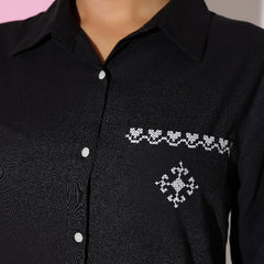 Black Full Sleeves White Embroidery Co-ord Set