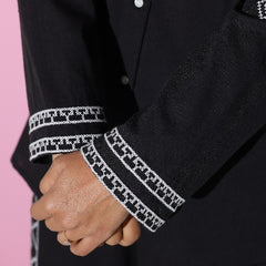 Black Full Sleeves White Embroidery Co-ord Set