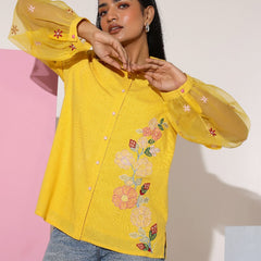 Sunflower Yellow Floral Embroidered Shirt Top