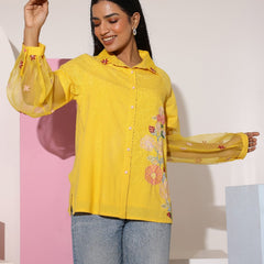 Sunflower Yellow Floral Embroidered Shirt Top