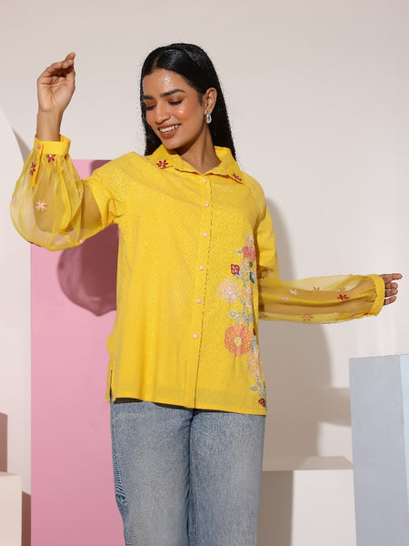 Sunflower Yellow Floral Embroidered Shirt Top