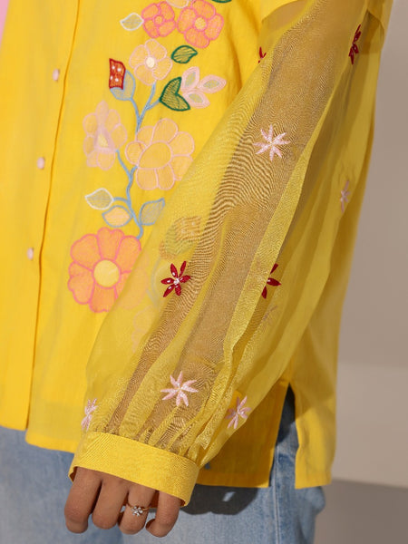 Sunflower Yellow Floral Embroidered Shirt Top