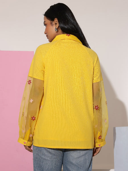 Sunflower Yellow Floral Embroidered Shirt Top