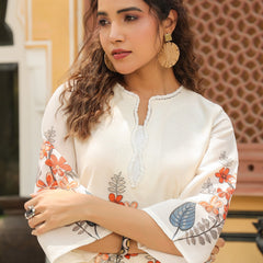 Elegant White Linen Printed Co-ord Set with Floral Design