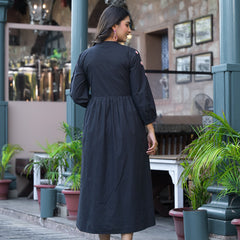Black Floral Embroidered Midi Dress