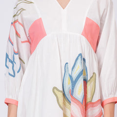 Printed Cotton Cambric Mini Dress with Soft Pink Detailing