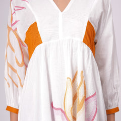 Printed Cotton Cambric Mini Dress with Mustard Accents
