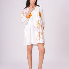 Printed Cotton Cambric Mini Dress with Mustard Accents