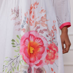 Floral Cotton Cambric Mini Dress with Collar Neck