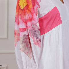 Floral Cotton Cambric Mini Dress with Collar Neck
