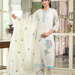 Floral Embroidered White Suit Set