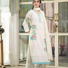 Floral Embroidered White Suit Set