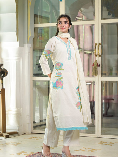 Floral Embroidered White Suit Set