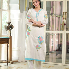 Floral Embroidered White Suit Set