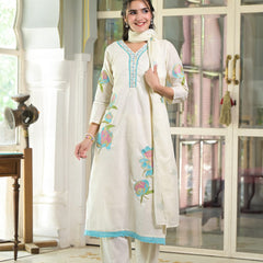 Floral Embroidered White Suit Set