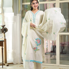 Floral Embroidered White Suit Set