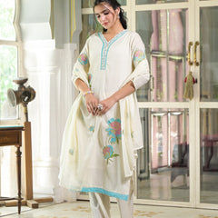 Floral Embroidered White Suit Set