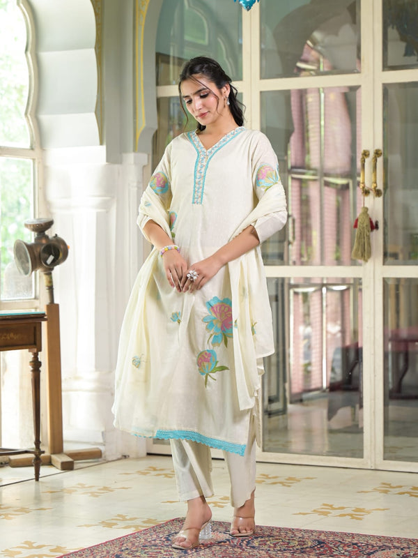 Floral Embroidered White Suit Set