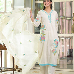 Floral Embroidered White Suit Set