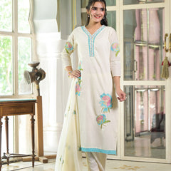 Floral Embroidered White Suit Set