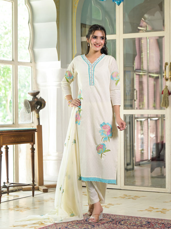 Floral Embroidered White Suit Set