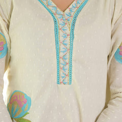 Floral Embroidered White Suit Set