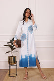 Blue Embroidered Cotton Midi Dress