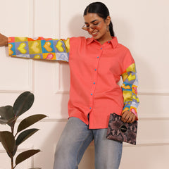 Peach Heart Print Poplin Cotton Shirt
