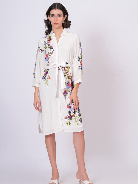 Lily White Embroidered Mini Shirt Dress
