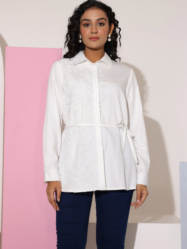 White Cotton Embroidered Shirt