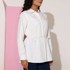 White Cotton Embroidered Shirt