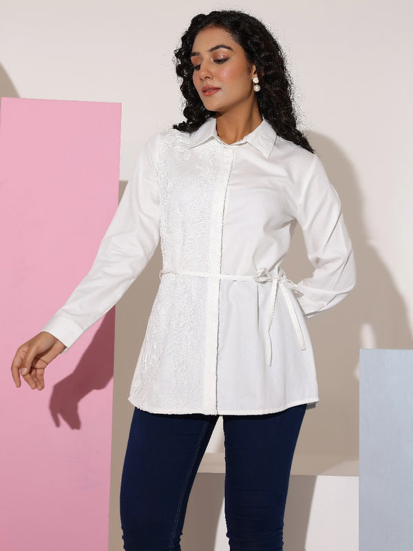White Cotton Embroidered Shirt