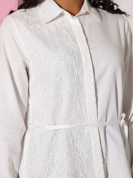 White Cotton Embroidered Shirt