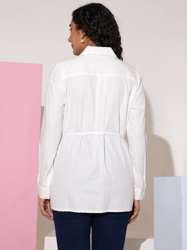 White Cotton Embroidered Shirt