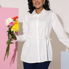 White Cotton Embroidered Shirt