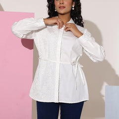 White Cotton Embroidered Shirt