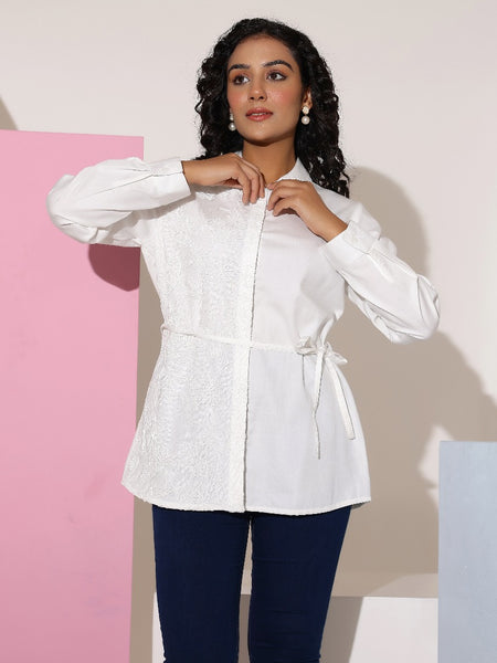 White Cotton Embroidered Shirt