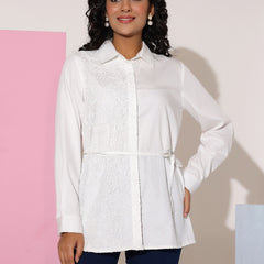 White Cotton Embroidered Shirt