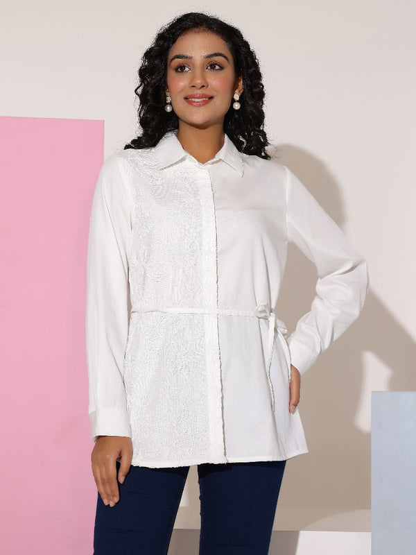 White Cotton Embroidered Shirt