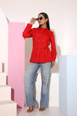 Charming Red Cotton Embroidered Shirt