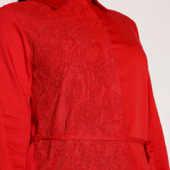 Charming Red Cotton Embroidered Shirt